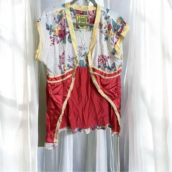 Johnny Was Silk Floral Open Blouse Made Into Open Cardigan Large - Picture 1 of 3